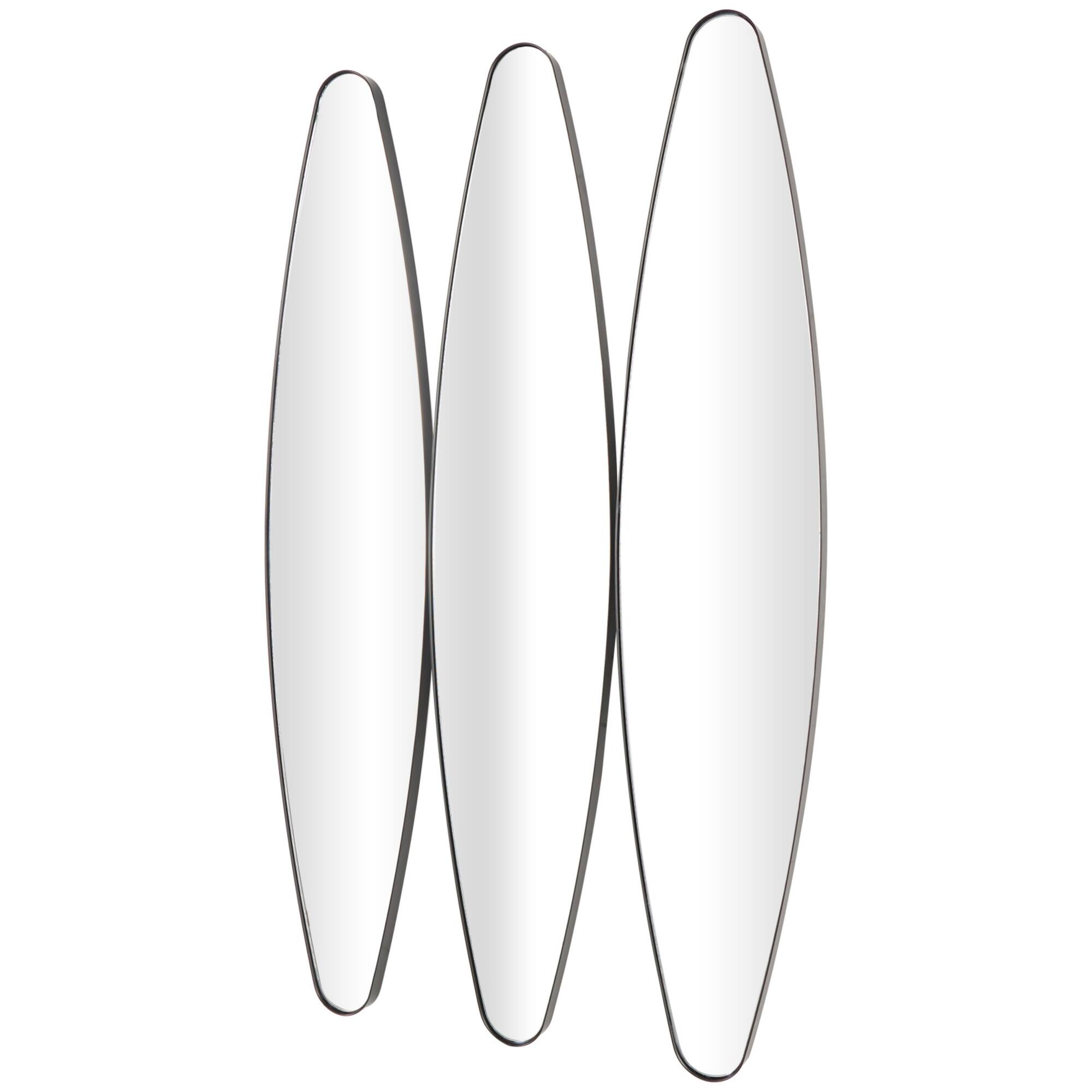 10" x 47" Black Metal Elongated Oval Wall Mirror Set